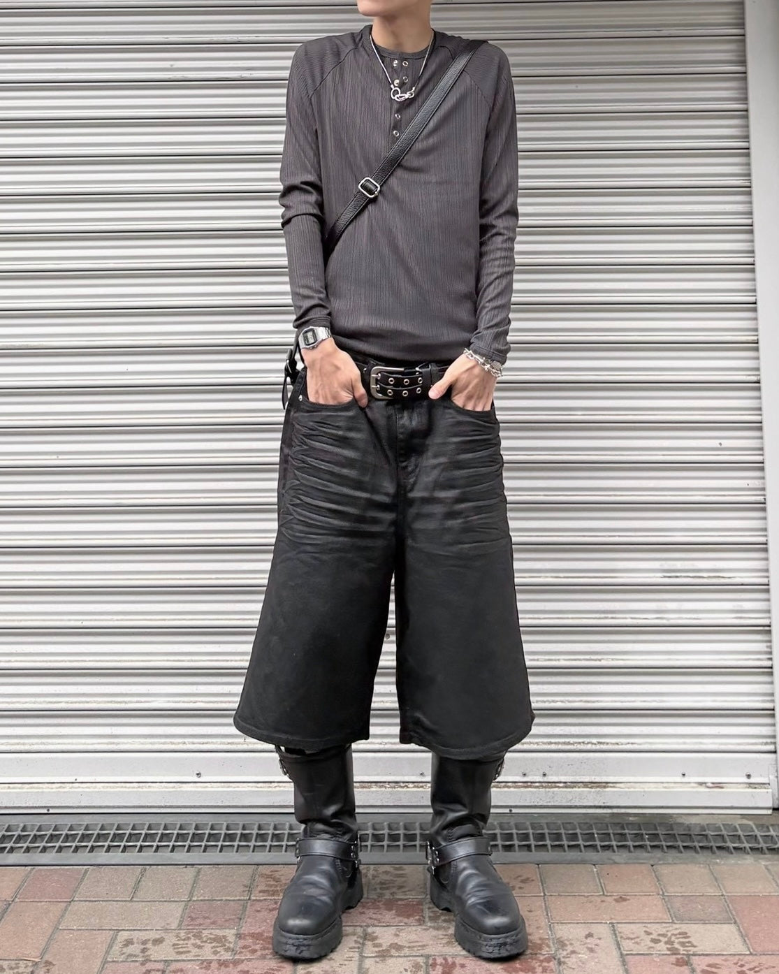 受注制【nmtc+】Snap henley neck ribbed slim top (4color)