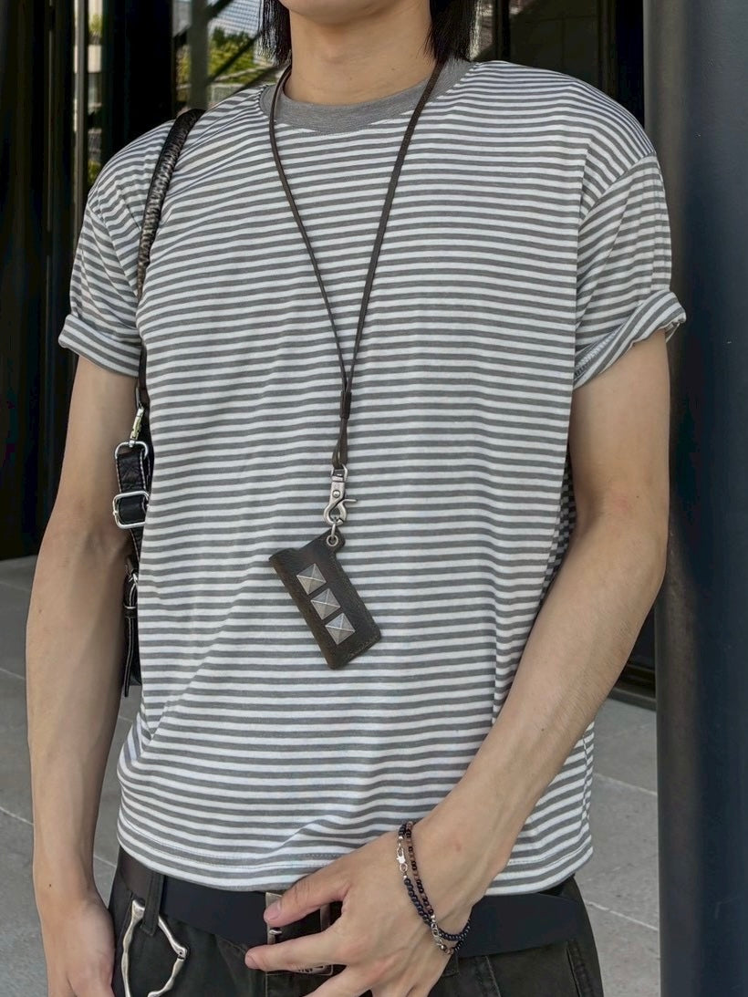 7/4 20:00発売 受注制【nmtc +】Stripe Contrast Semi Crop Tee (2color)