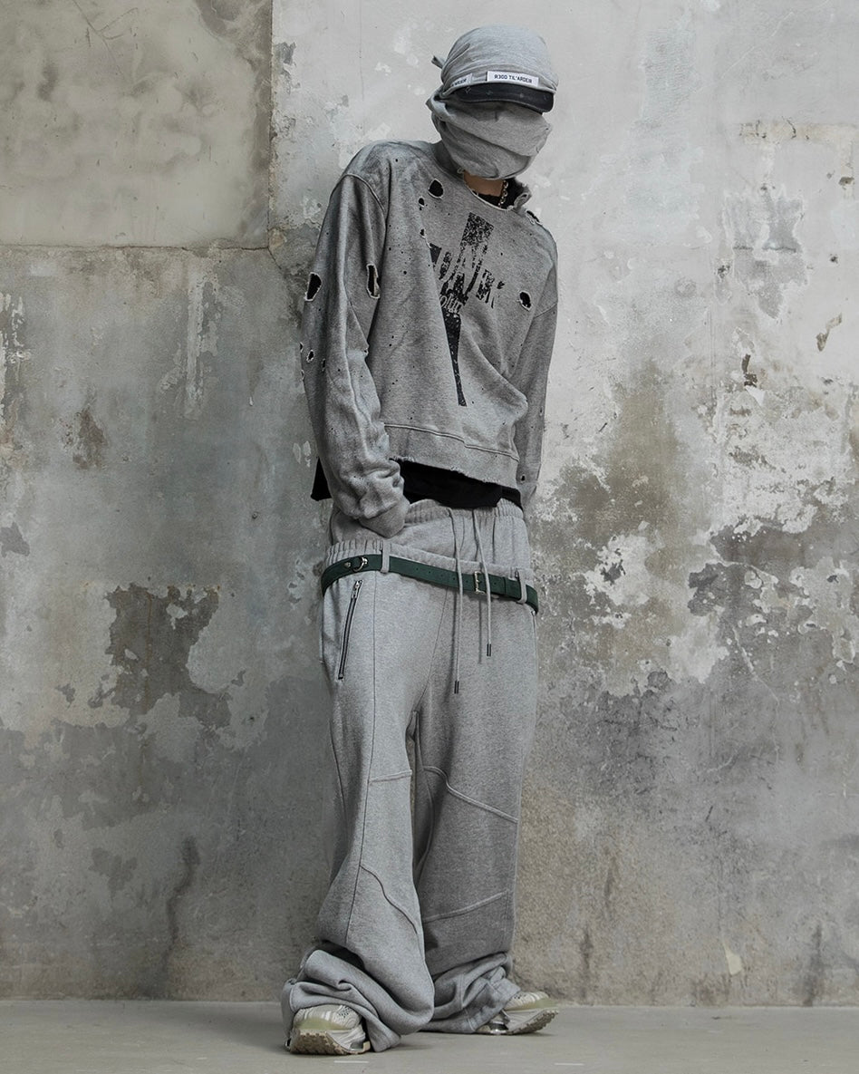 【roaringrad】Cross Damage Sweat Shirt