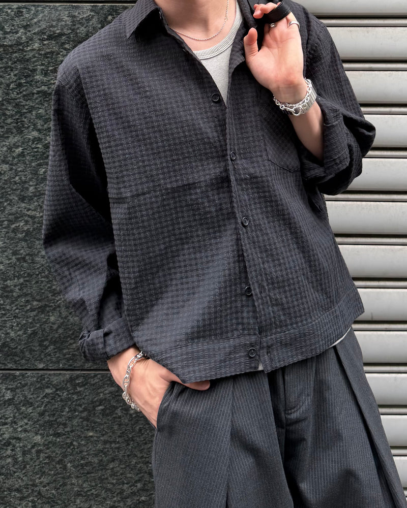 東京店WEB限定受注制【Chikashitsu +】seersucker relax check shirt (2color)