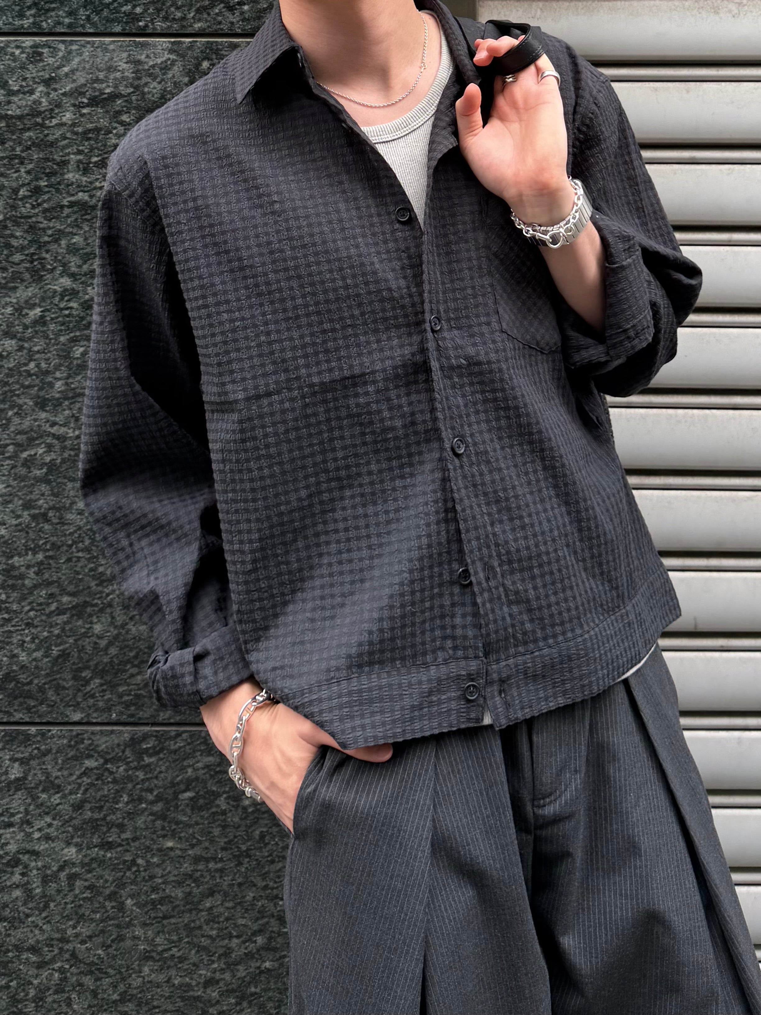 東京店WEB限定受注制【Chikashitsu +】seersucker relax check shirt (2color)