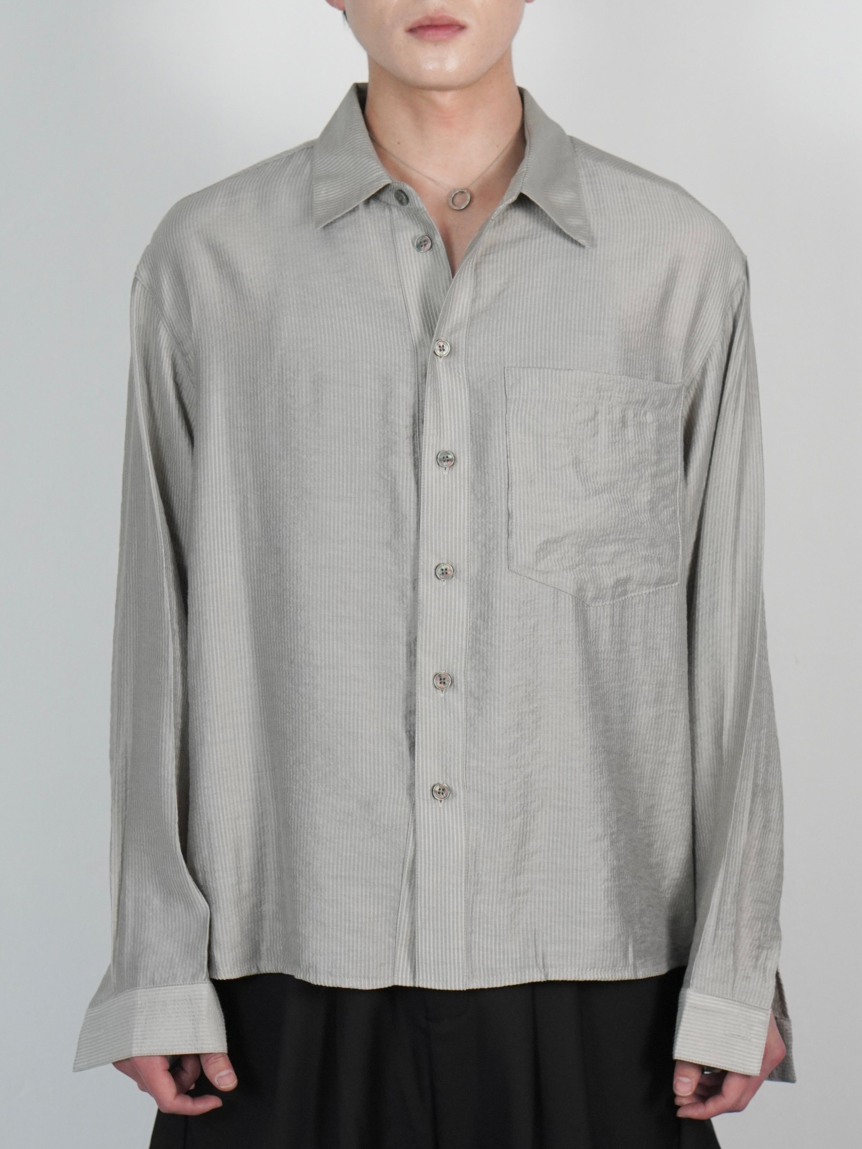 5/8 20:00 発売 受注制【Chikashitsu +】soft cropped stripe shirt (3color)