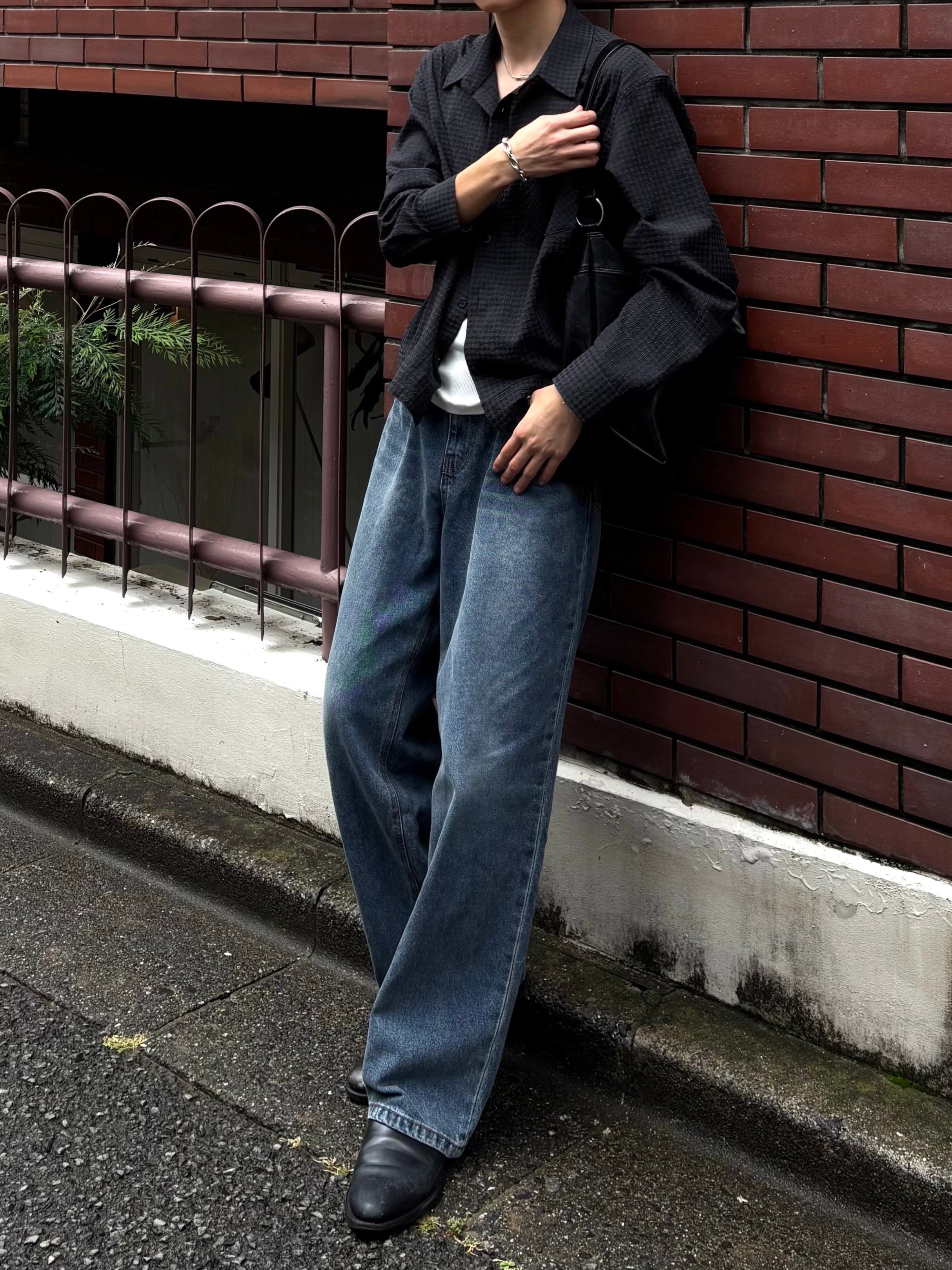 東京店WEB限定受注制【Chikashitsu +】washed wide straight denim pants (2color)