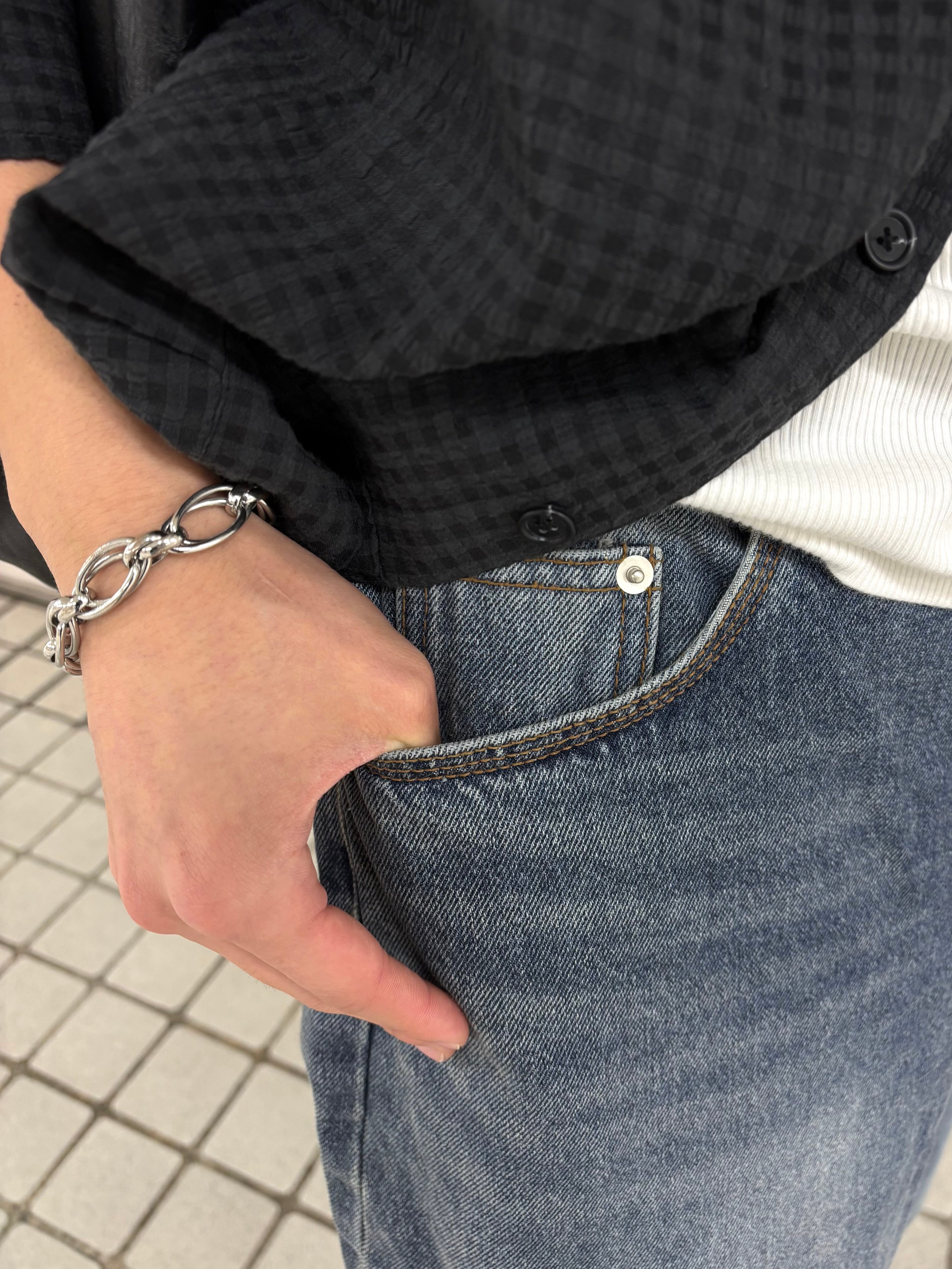 東京店WEB限定受注制【Chikashitsu +】washed wide straight denim pants (2color)