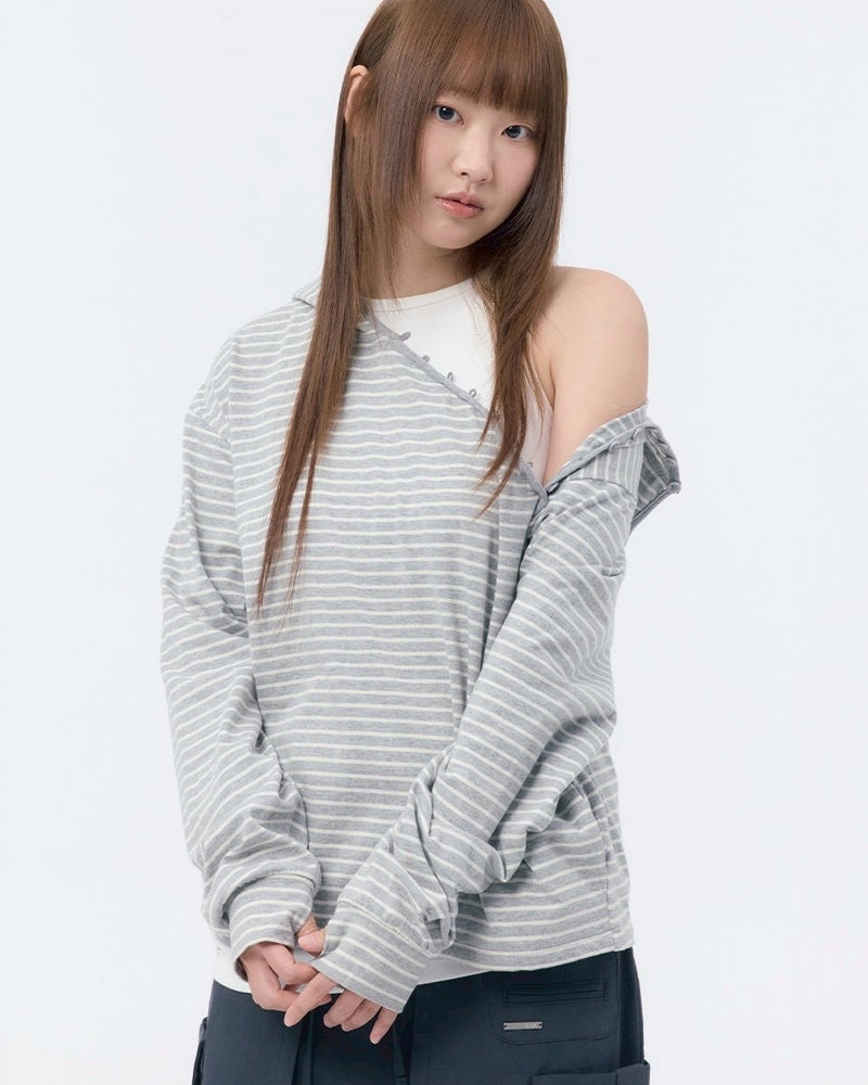 【Miseki seoul】Diagonal button Layered hoodie