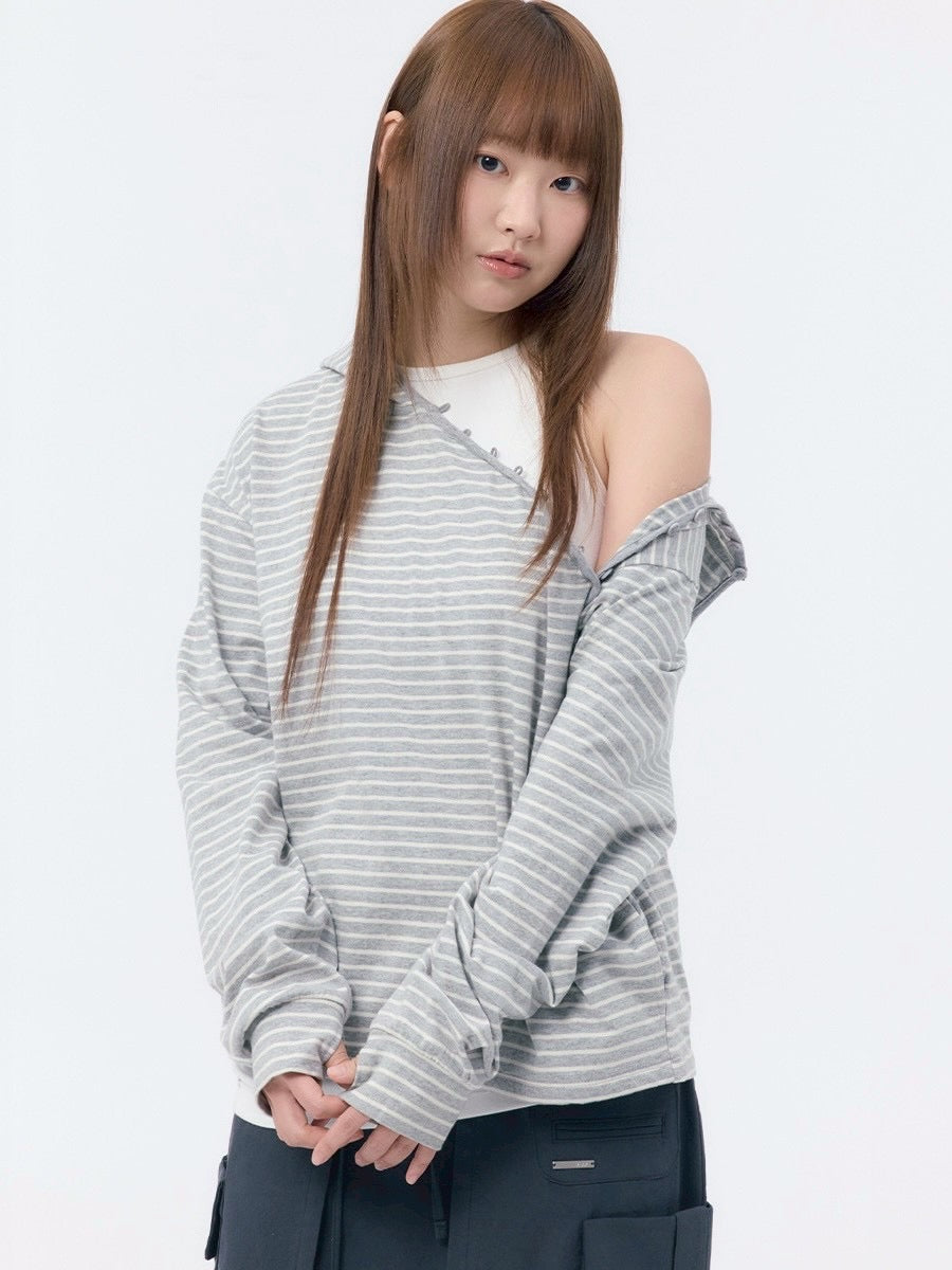 【Miseki seoul】Diagonal button Layered hoodie