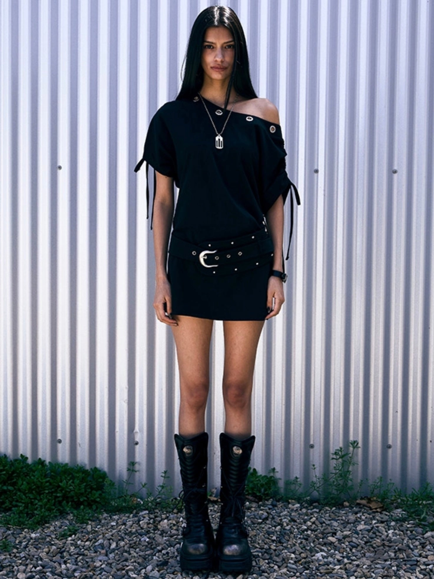 6/6 20:00発売【NOT KNOWING】Eyelet Belted Dress