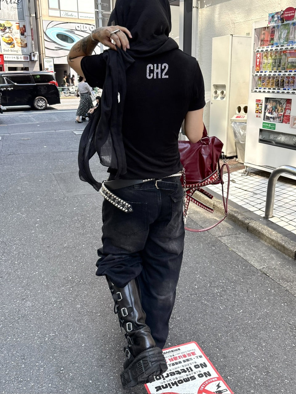 国際配送【Never mind the XU】studs washed wide denim pants (2color)