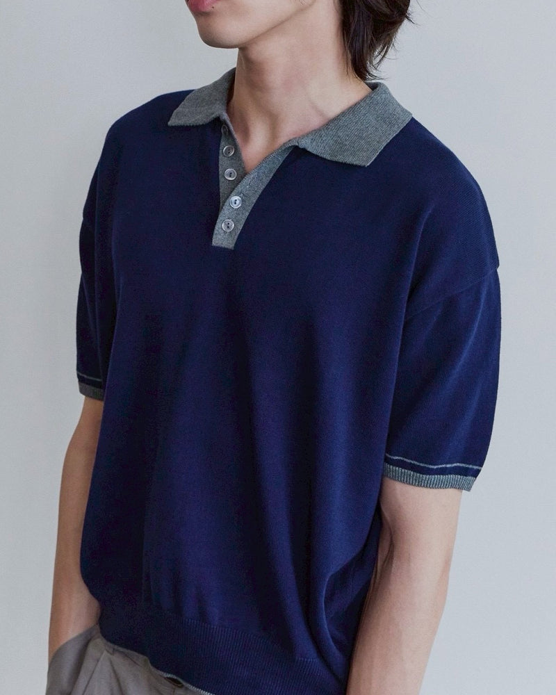 【Waviness】Accent Collar Polo Knit