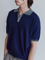 【Waviness】Accent Collar Polo Knit