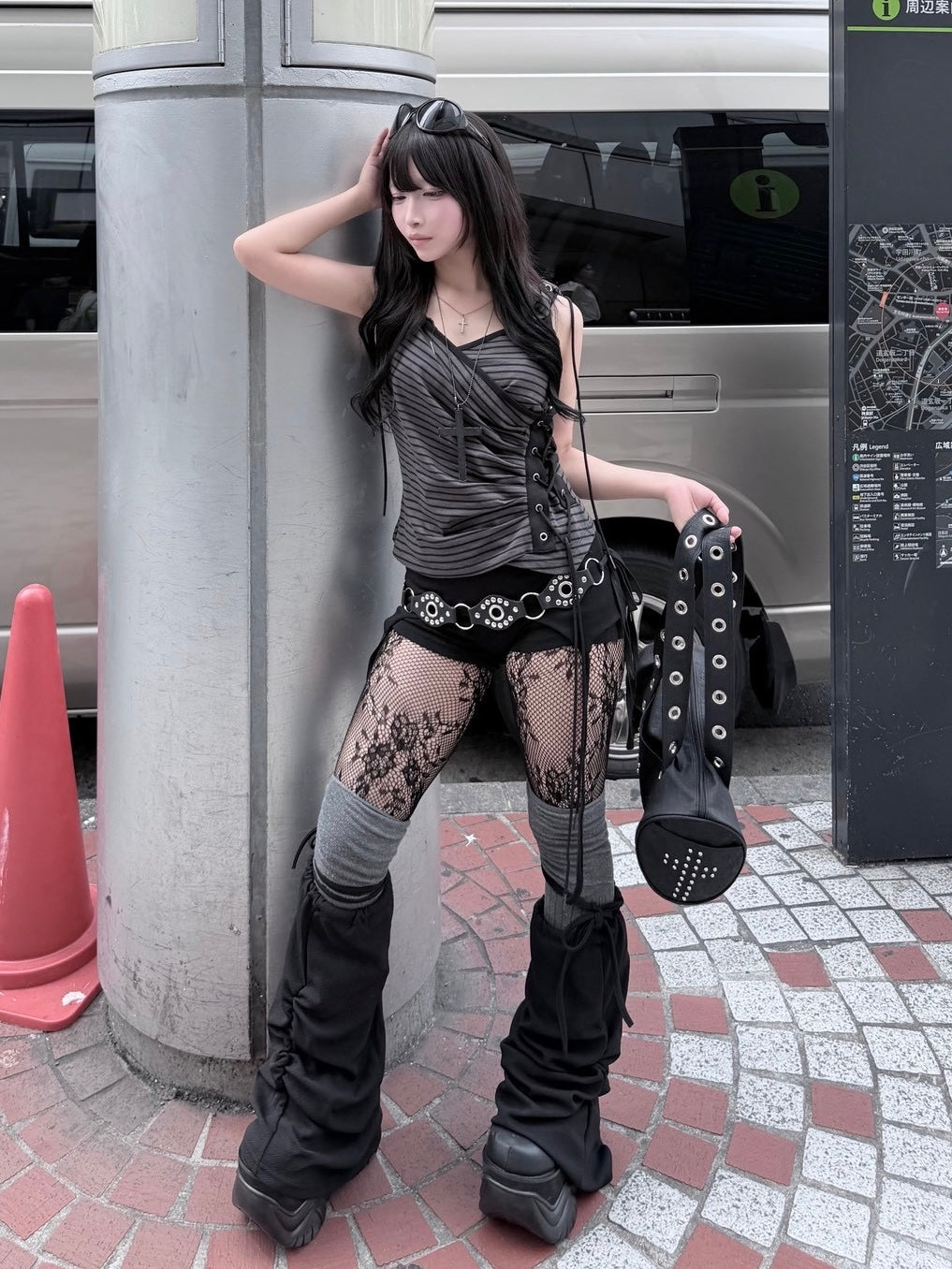 6/6 20:00発売 別注【NOT KNOWING】Eyelet Lace Up CAMI Hoodie