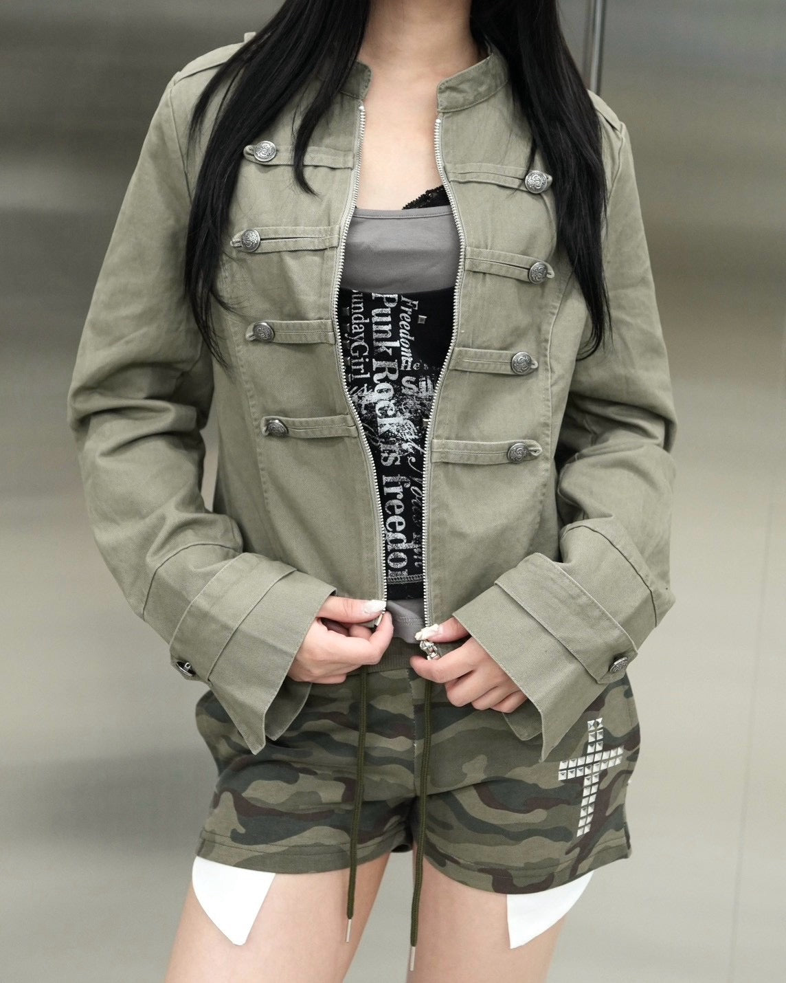 受注制【Never mind the XU】Napoleon grunge denim jacket (2color)