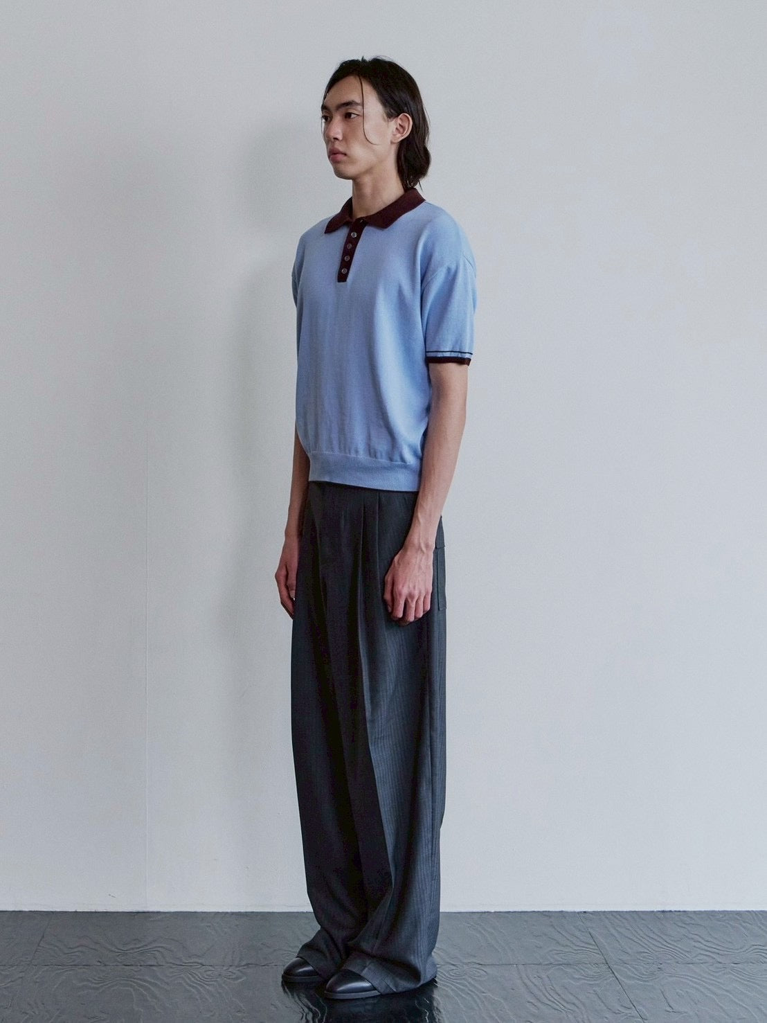 【Waviness】Accent Collar Polo Knit