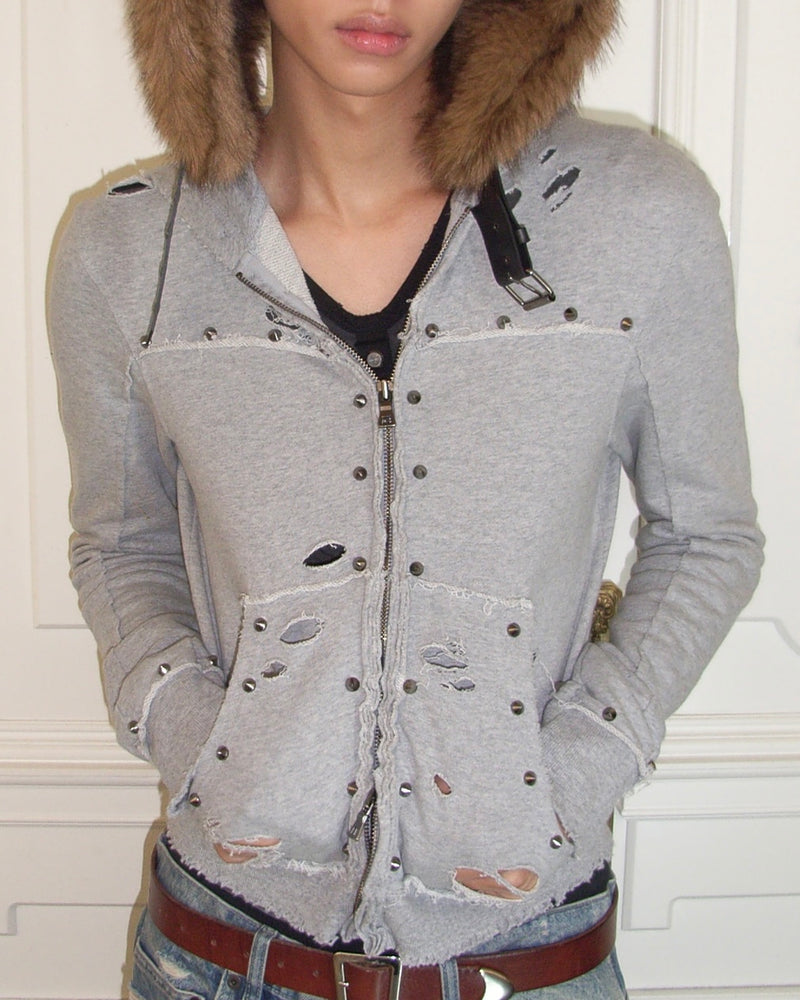 【LECYTO】Destroyed Spike Zip-Up Hoodie
