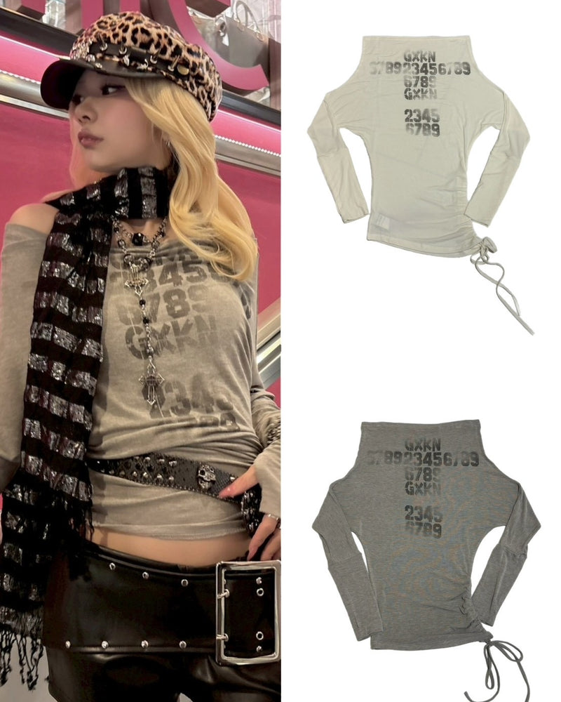 【BABY09】Shirring Off-Shoulder Print Top (2color)