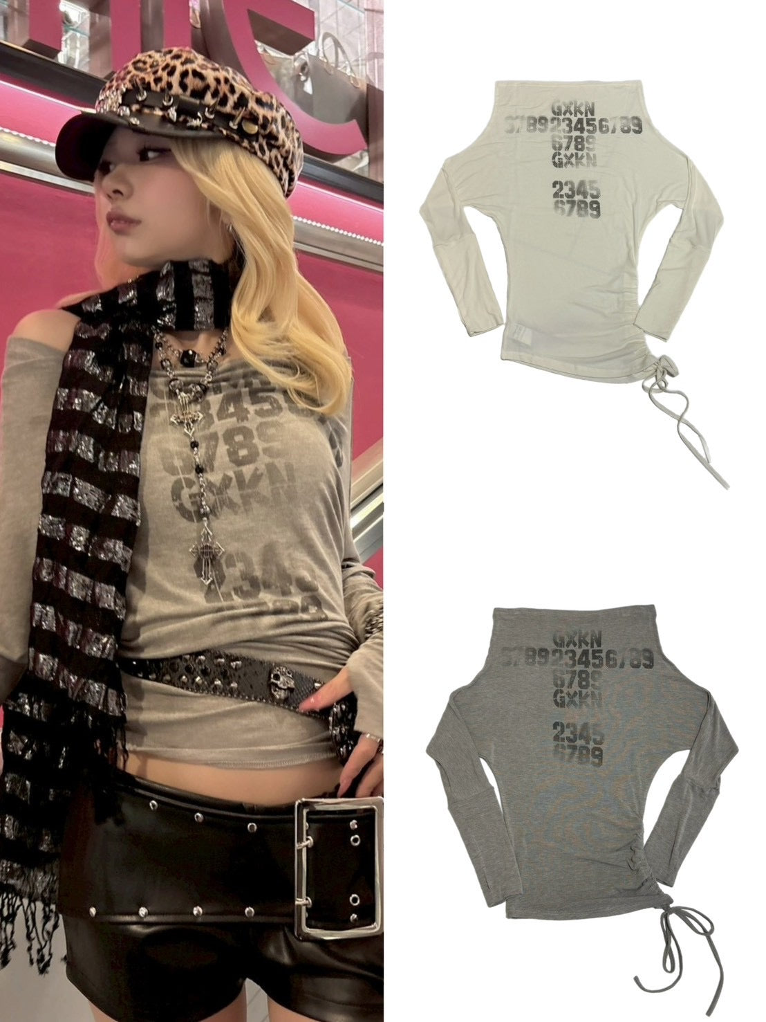 国際配送【BABY09】Shirring Off-Shoulder Print Top (2color)