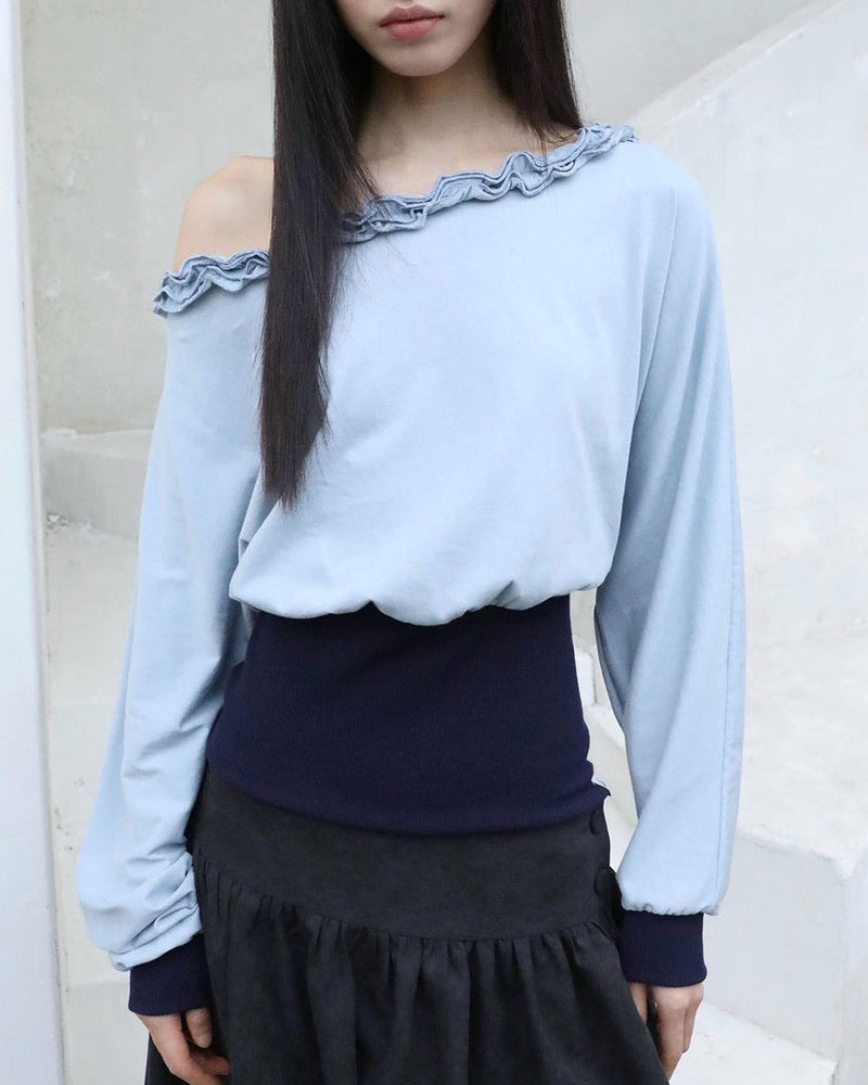 【Uglyshadow】OFF-SHOULDER RUFFLE TOP