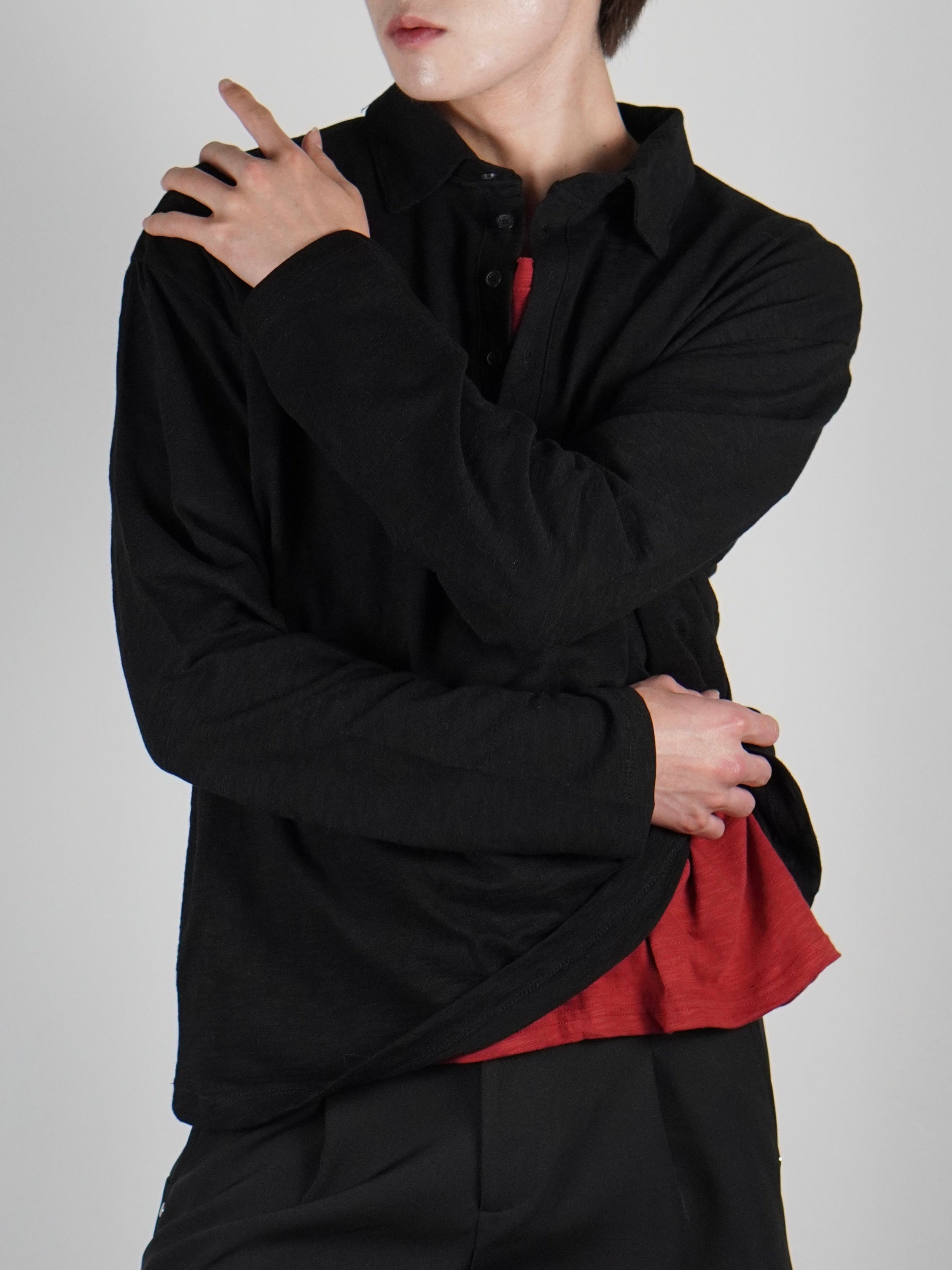 受注制【Chikashitsu +】sheer cotton polo long sleeve (3color)