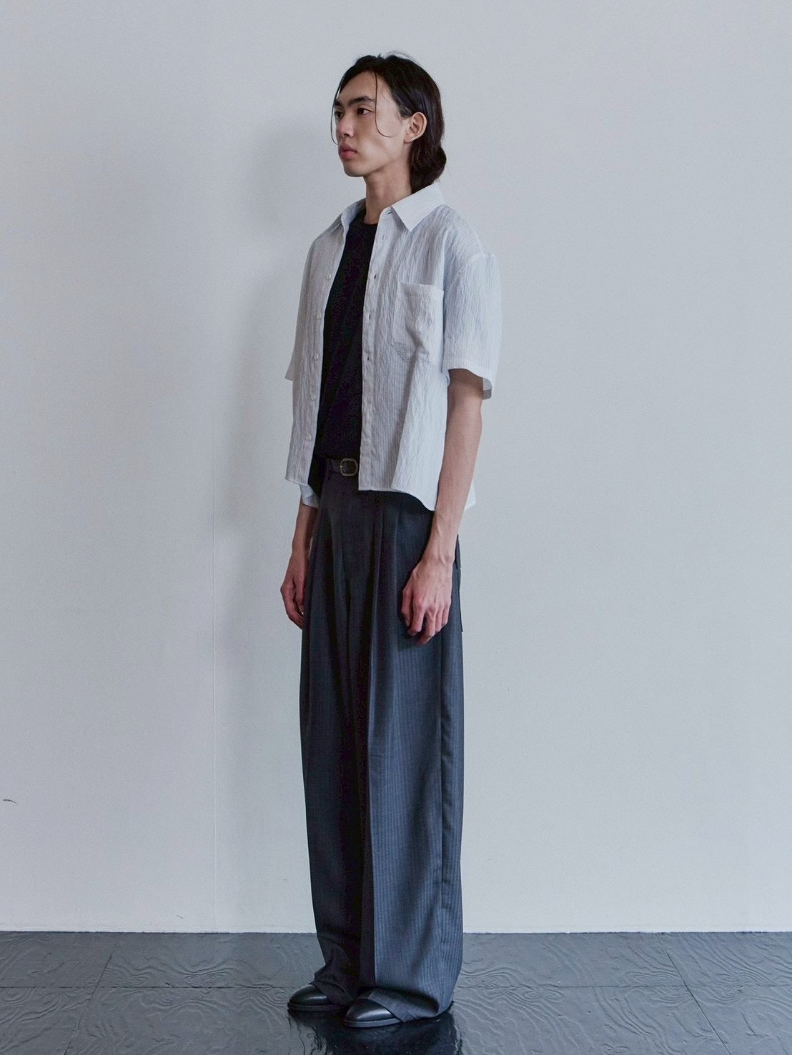 【Waviness】Sheer Origami Crop Half Shirts