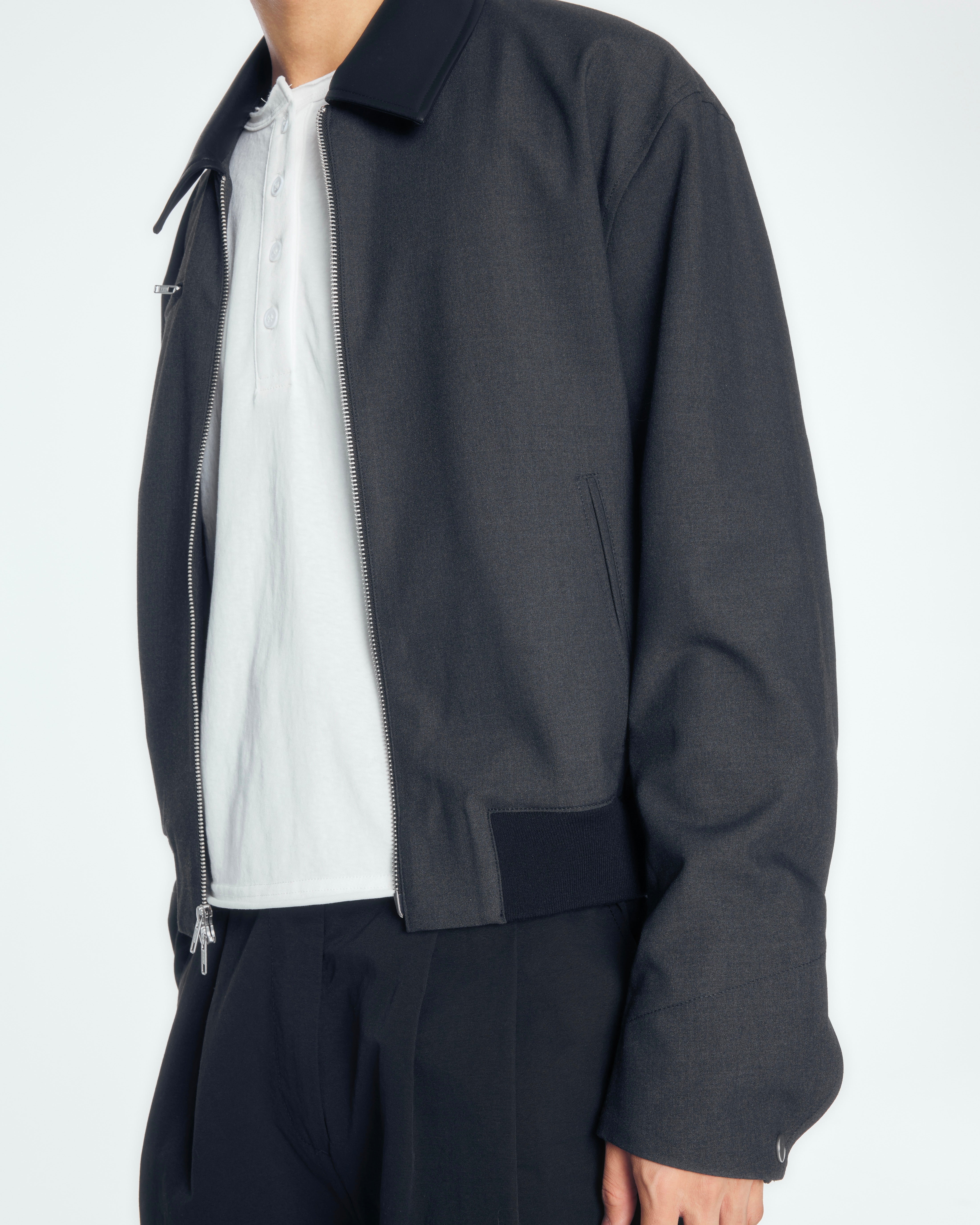 【CS】leather trim zip up jacket