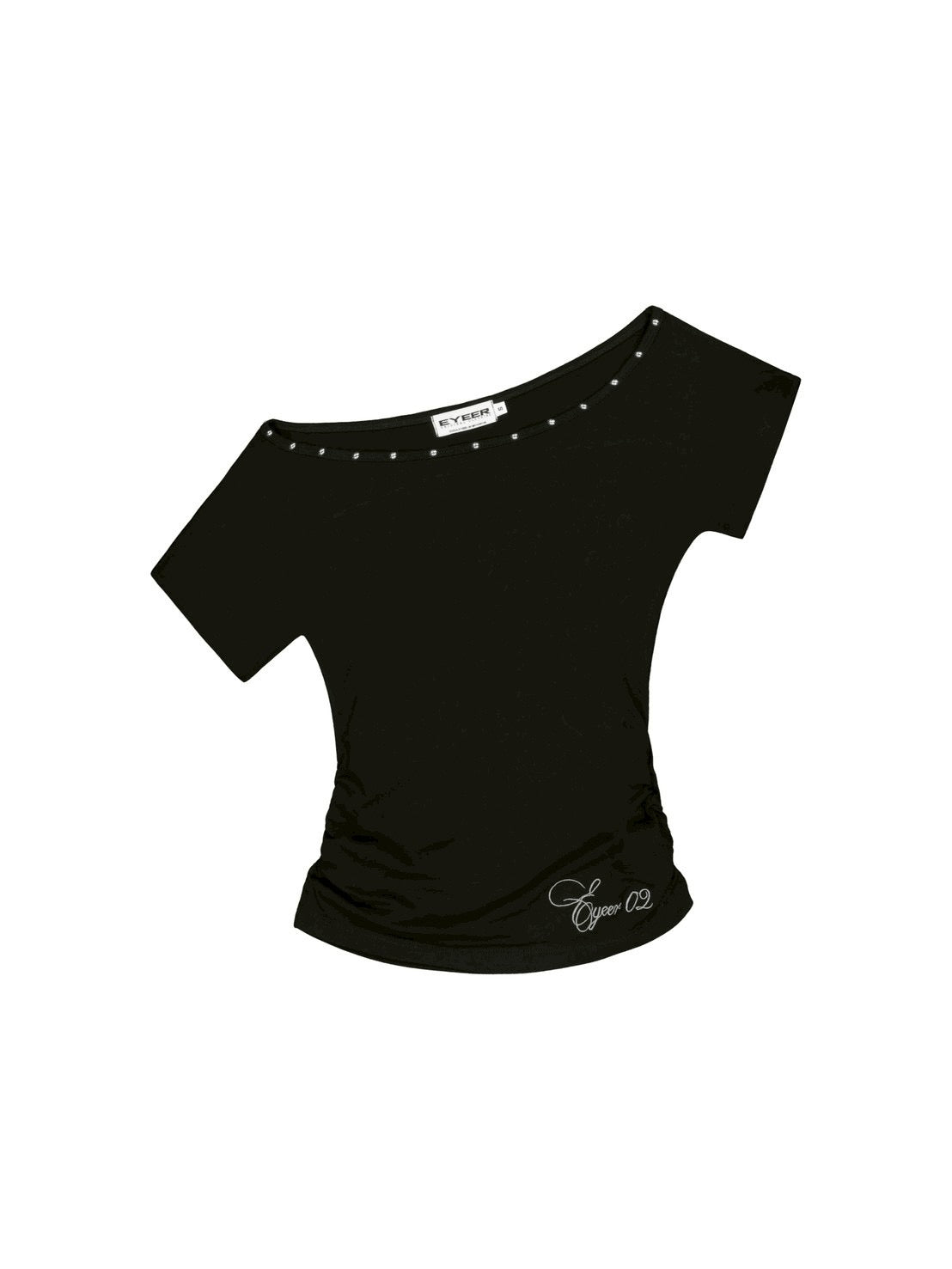 【EYEER】Hotfix One Shoulder Short Sleeve Top