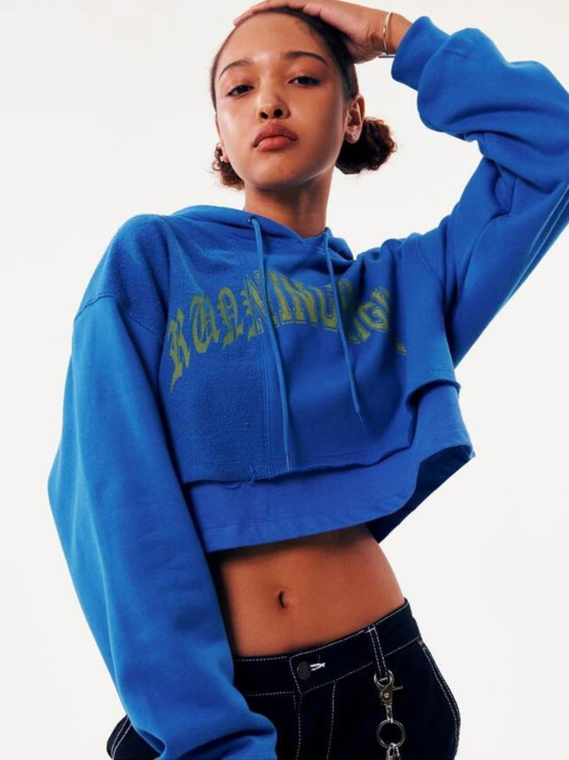 【running high】ARCH LOGO LAYERED CROP HOODIE