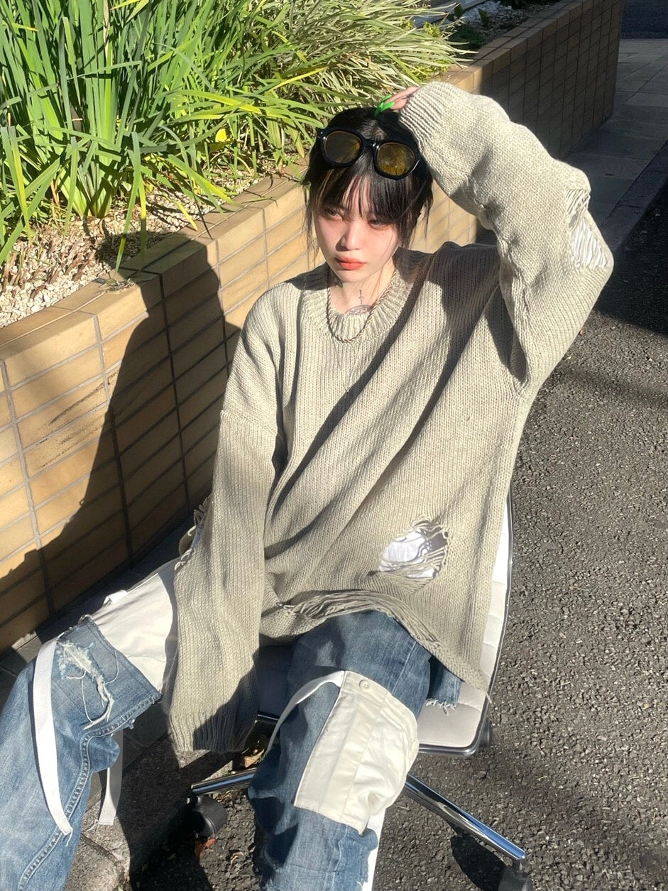 【新品タグ付】★ベージュチュール×デニム切替 異素材ボマーブルゾン 受注制【Never mind the XU】damage knit (2color) – PRESSING WEB SHOP
