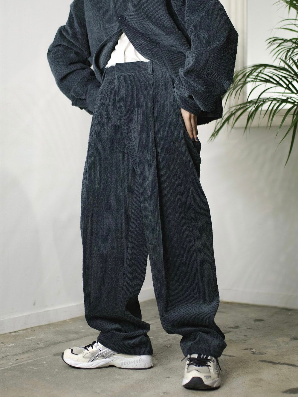 受注制【Chikashitsu +】set up high waist corduroy pants (3color)