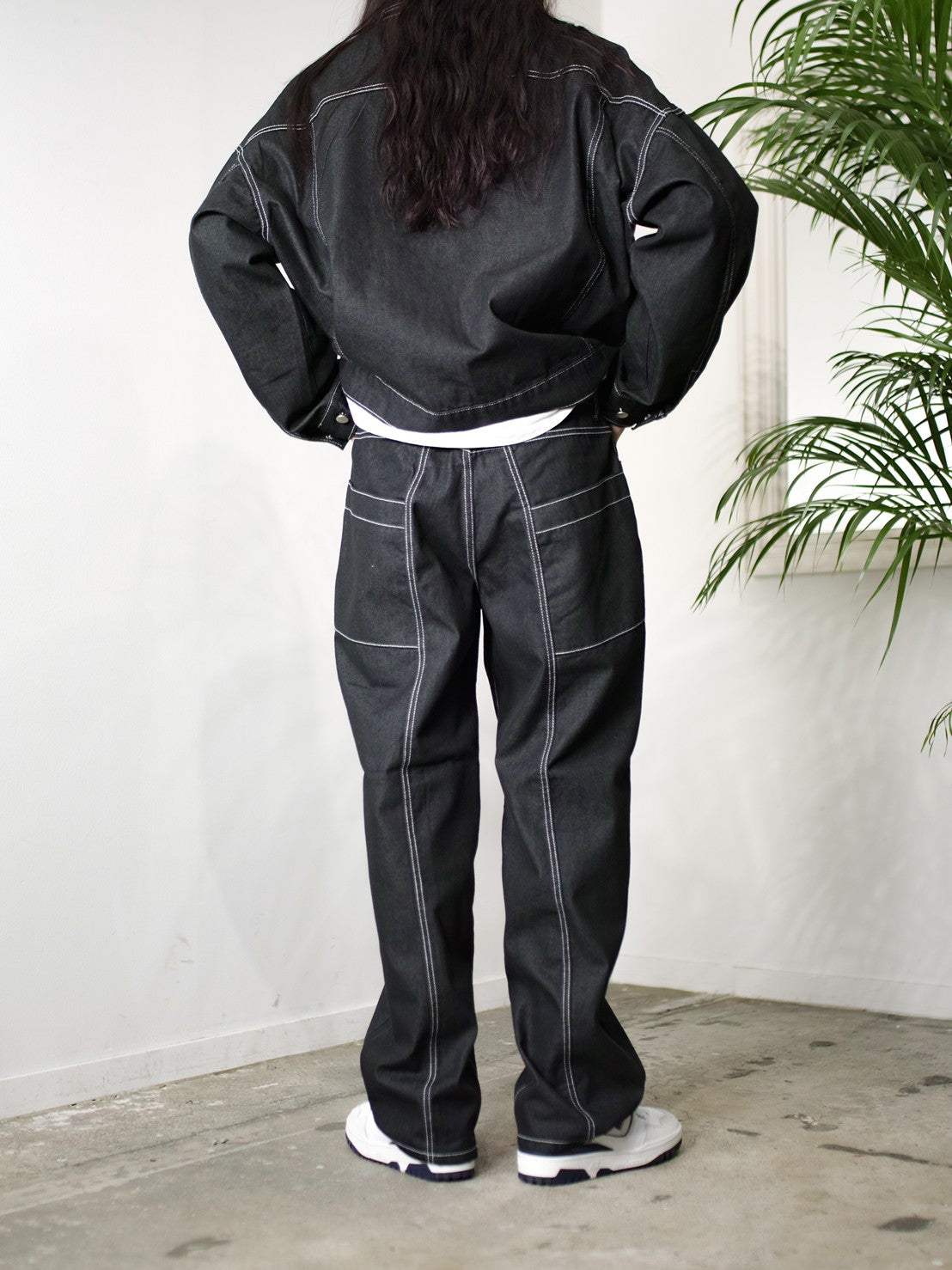 受注制【Chikashitsu +】set up stitch denim easy pants