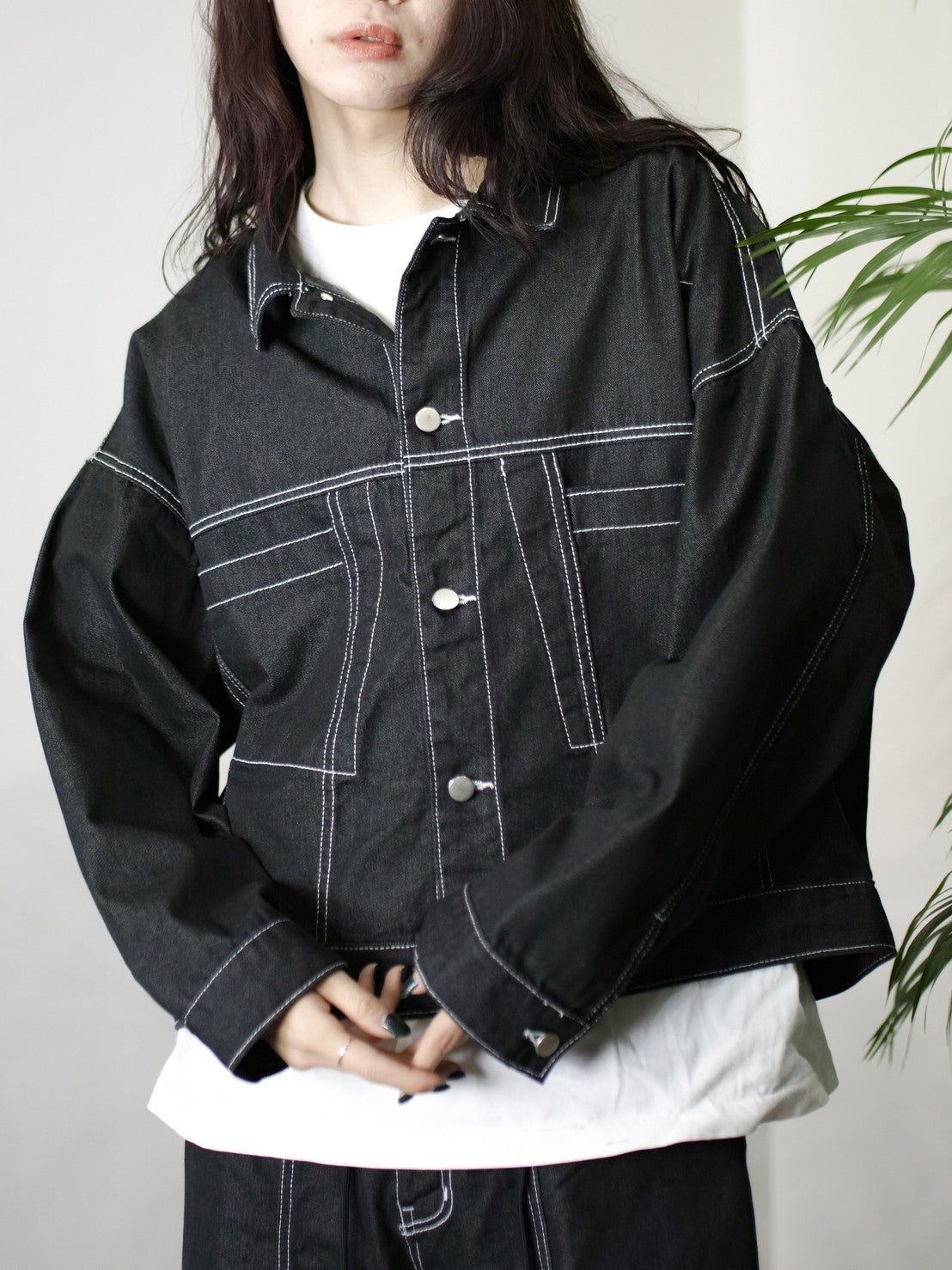 受注制【Chikashitsu +】set up stitch denim jacket