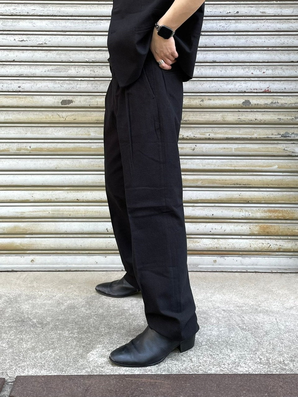 受注制【Chikashitsu +】set up linen slacks (2color)