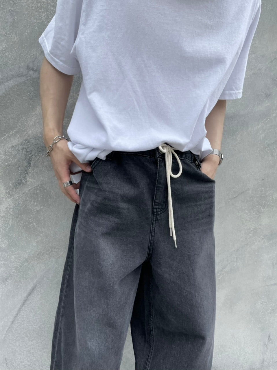 受注制【Chikashitsu +】rope wide denim pants (3color)