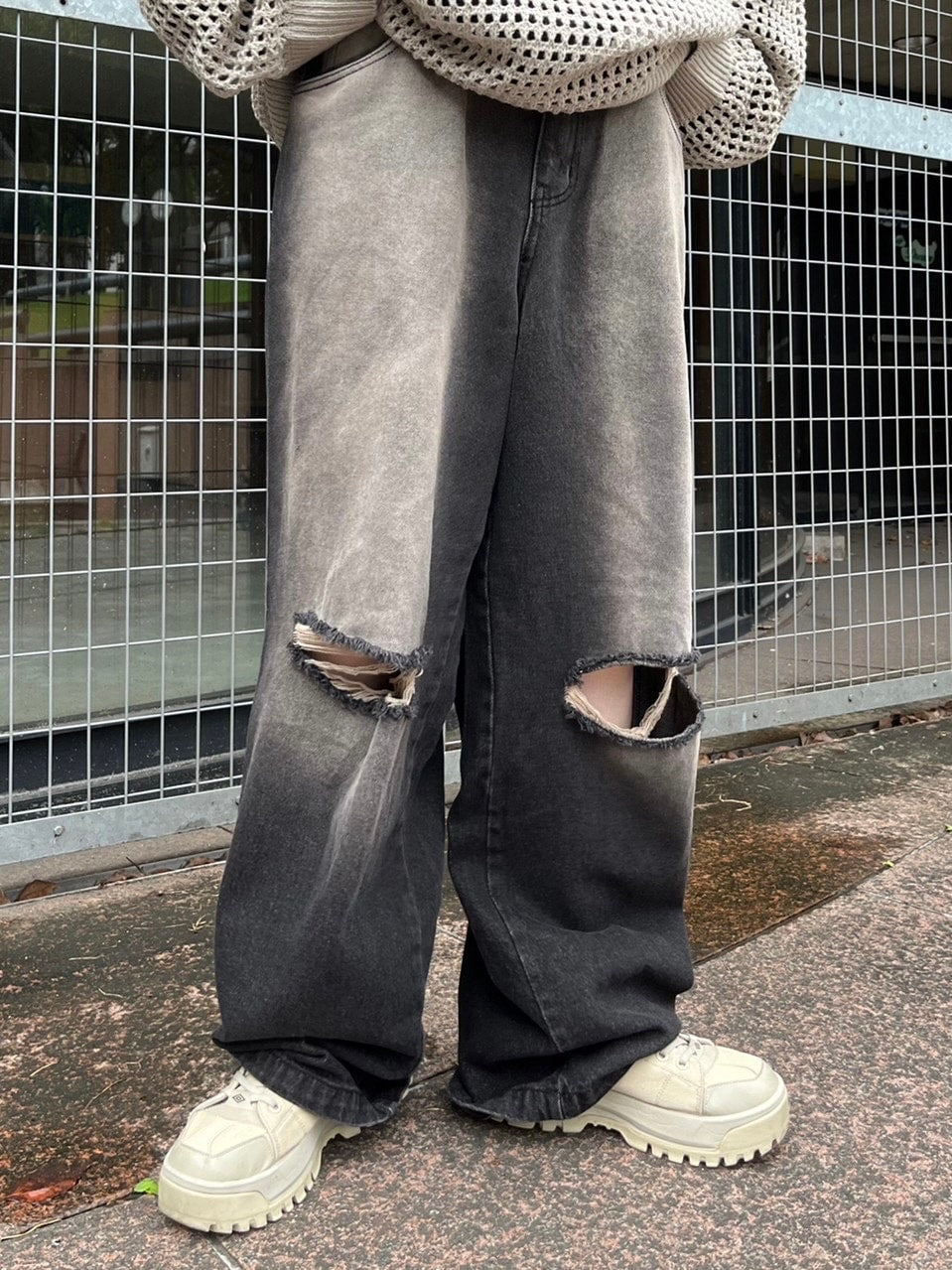 受注制【Chikashitsu +】vintage wash damage denim pants (2color)