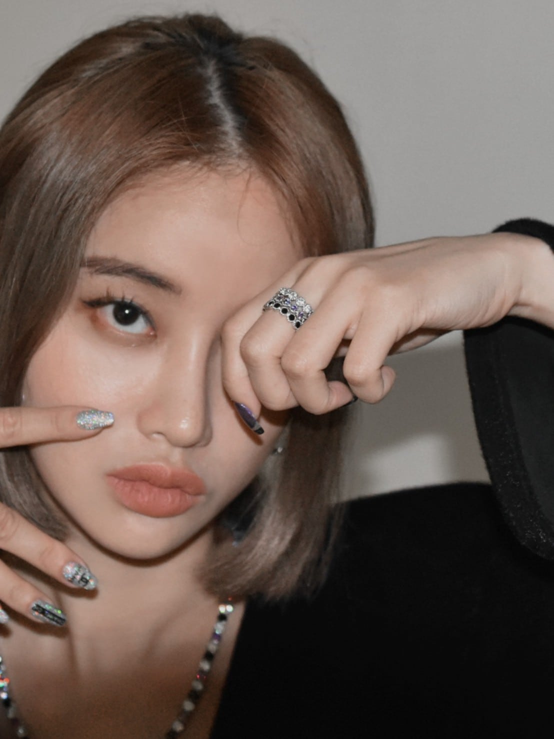 【BLACK PURPLE】TENNIS CHAIN CUBIC RING M