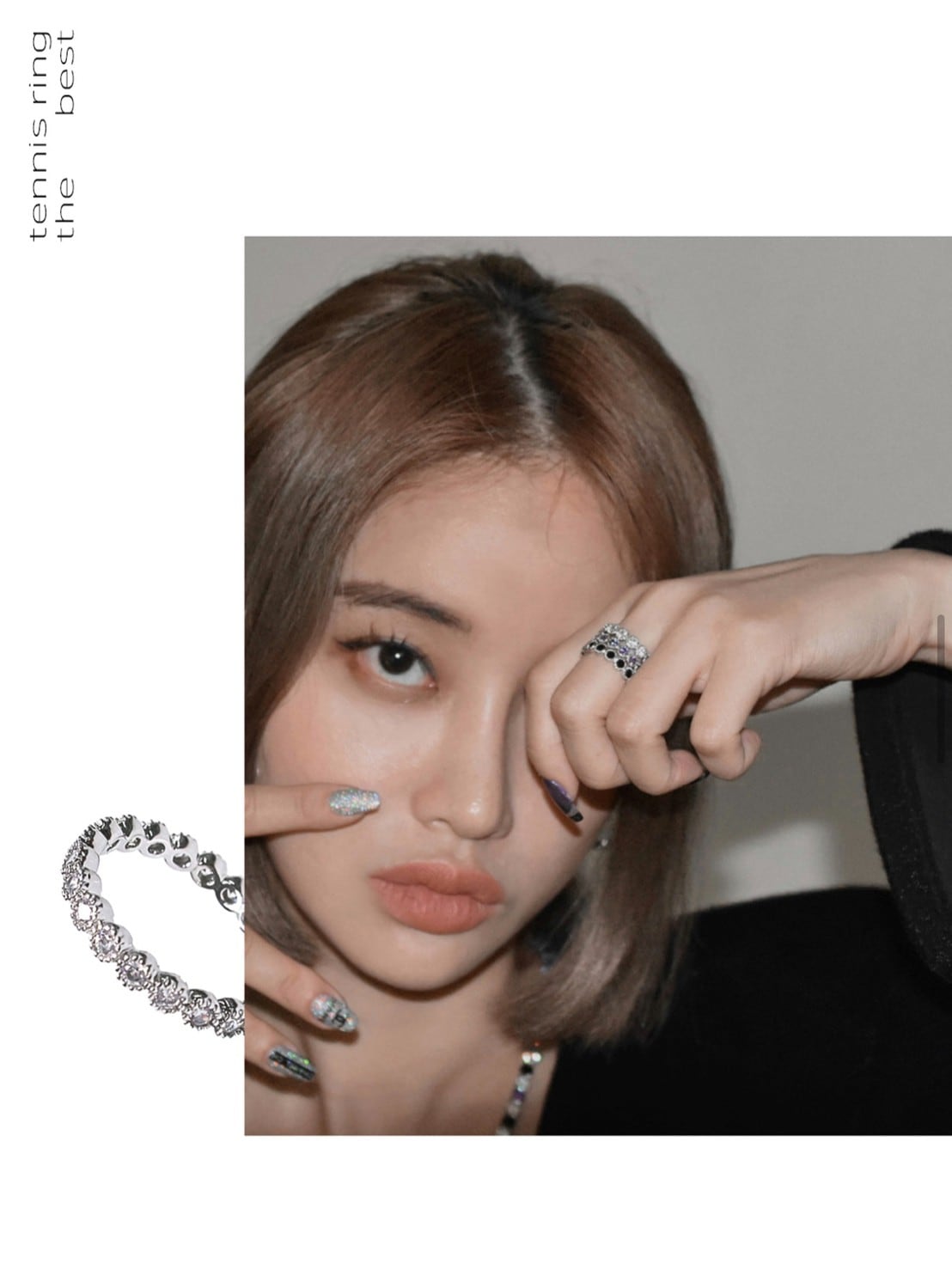 【BLACK PURPLE】TENNIS CHAIN CUBIC RING S