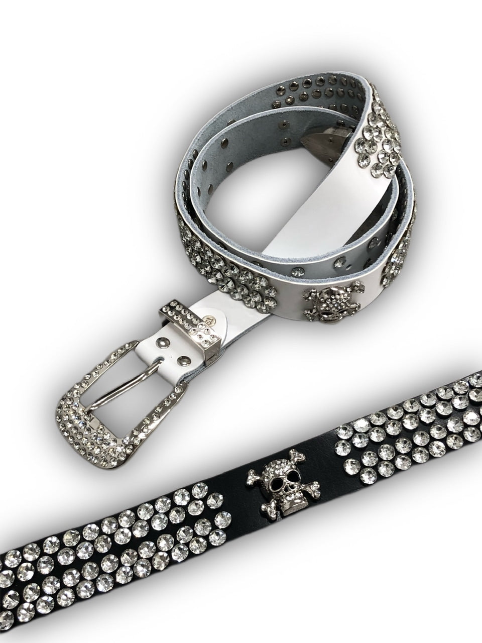 国際配送【Never mind the XU】rhinestone skull belt 2 (2color)
