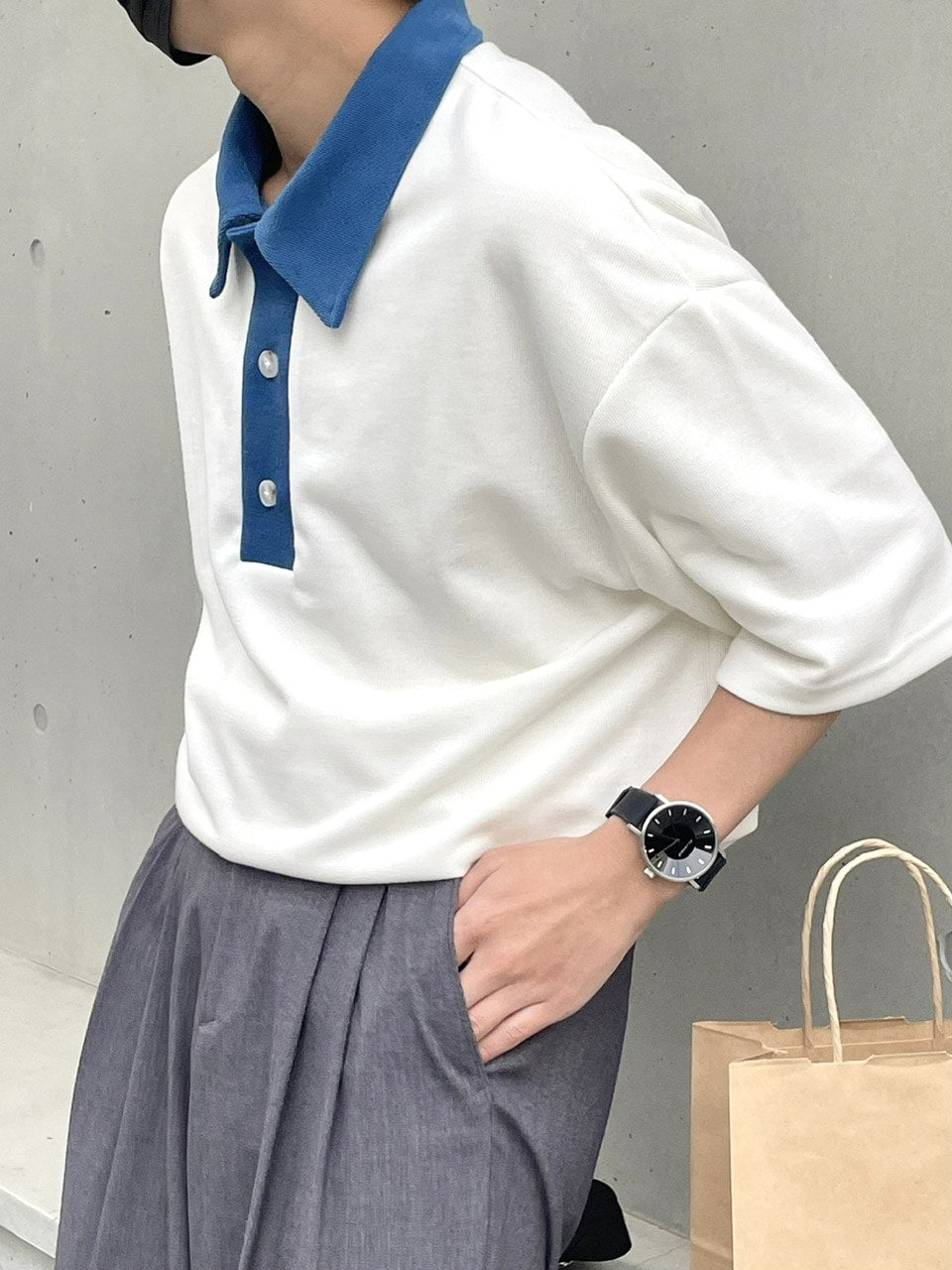 受注制【RENOL】bi-color collar tee (2color)