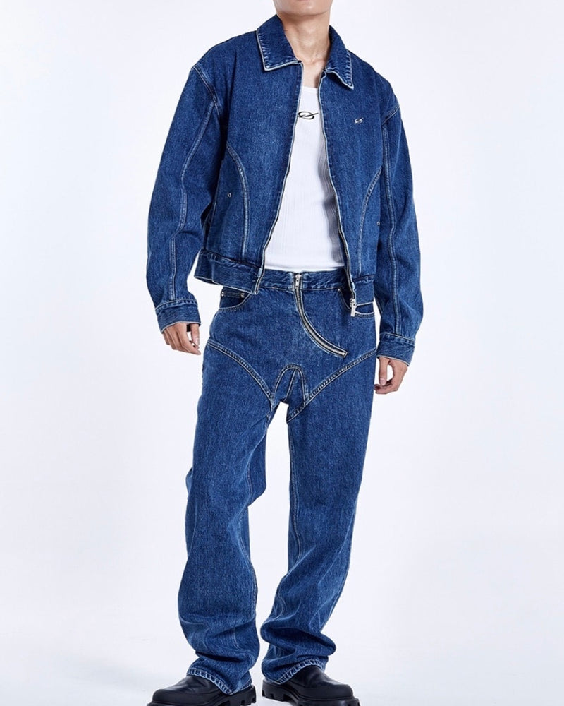 【51percent】Curved zipper denim pants