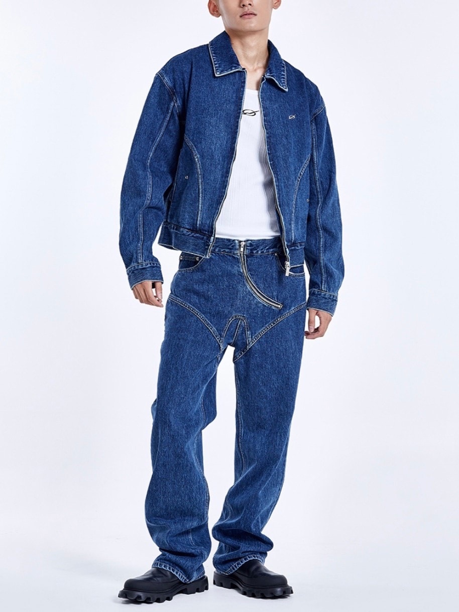 【51percent】Curved zipper denim pants