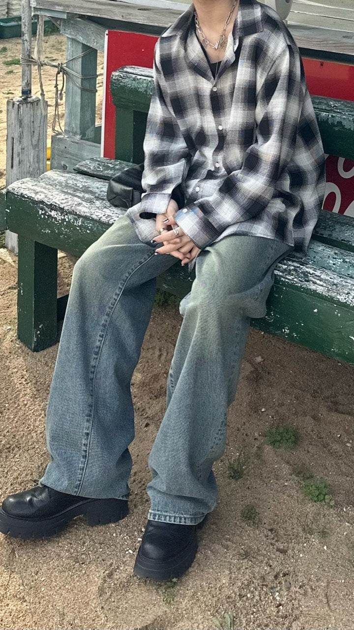 大阪店WEB限定受注制【Chikashitsu +】over fit shadow check shirt (3color)