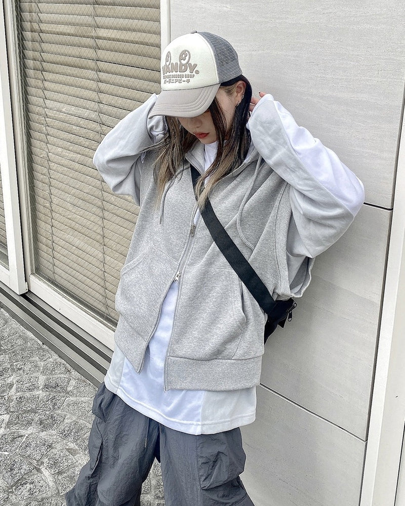受注制【Never mind the XU】sleeveless zip hoodie (2color)