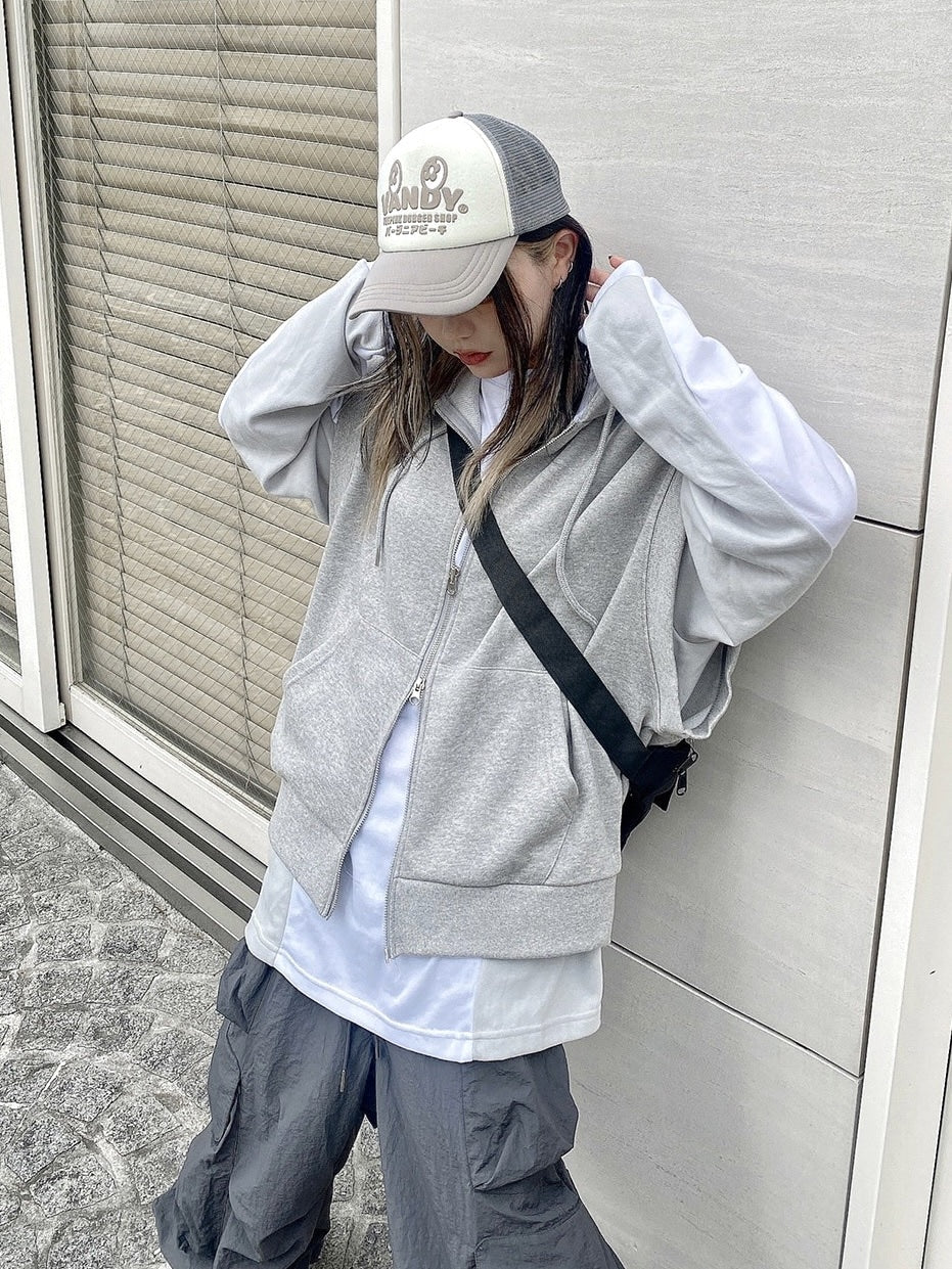 受注制【Never mind the XU】sleeveless zip hoodie (2color)
