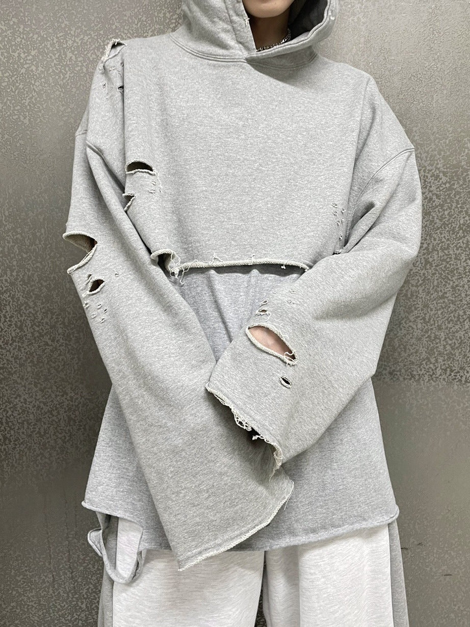 受注制【Never mind the XU】layered damage hoodie (2color)