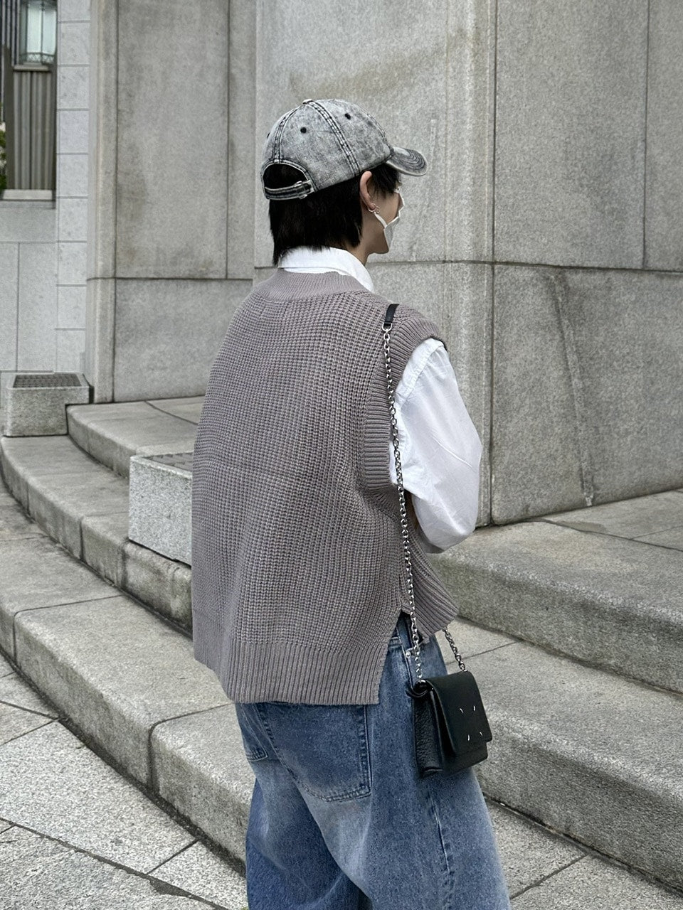 大阪店WEB限定受注制【Chikashitsu +】cropped box vest (2color)
