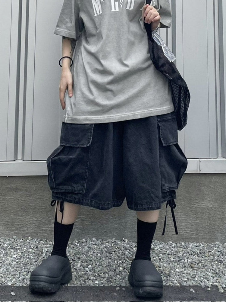 受注制【Never mind the XU】denim wide half pants (2color) / 【ネバーマインドザエックスユー】デニムワイドハーフパンツ