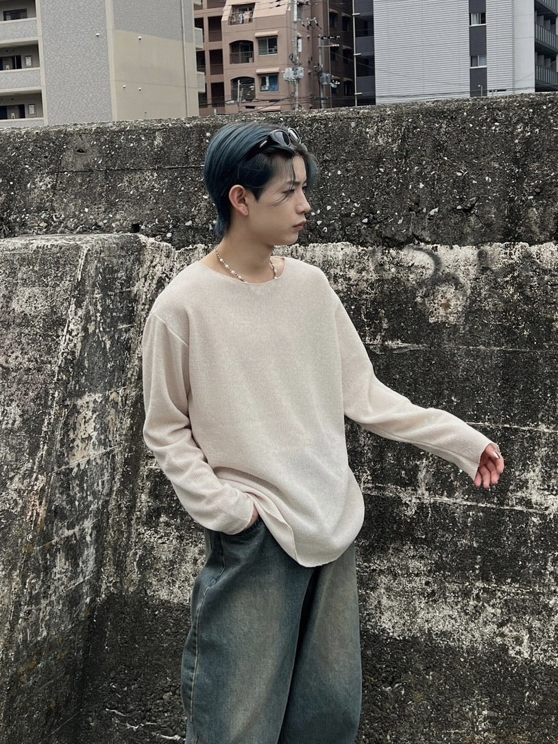 受注制【Chikashitsu +】see-through long sleeve knit (2color) / 【チカシツプラス】シースルー長袖ニット