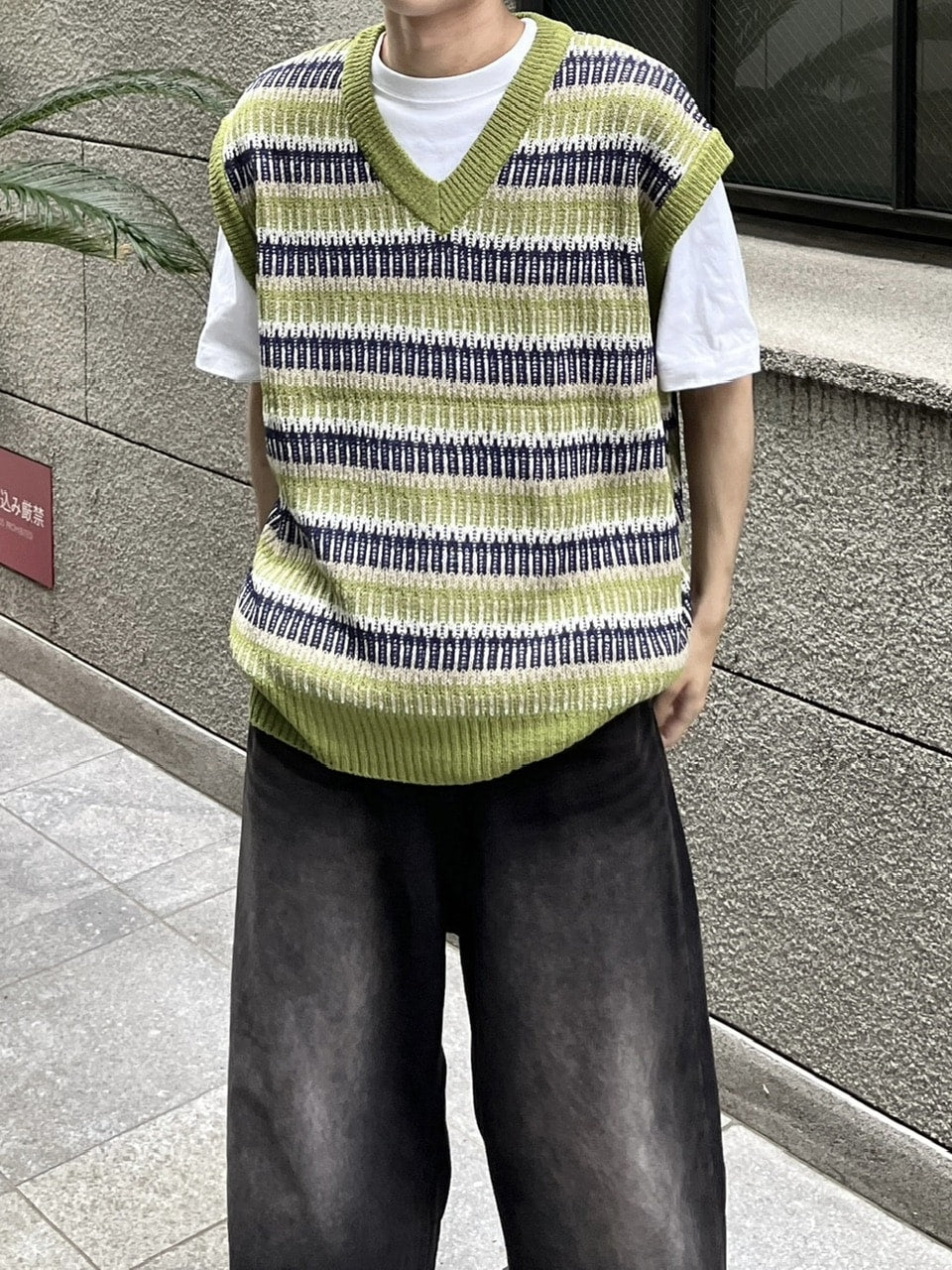 受注制【youll】multi color border knit vest (2color)