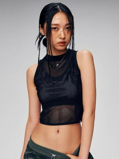 【runningHIGH】KNIT MESH SLEEVELESS TOP