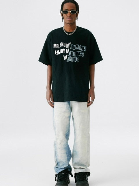 【MR. ENJOY DA MONEY】Cutting font short sleeves