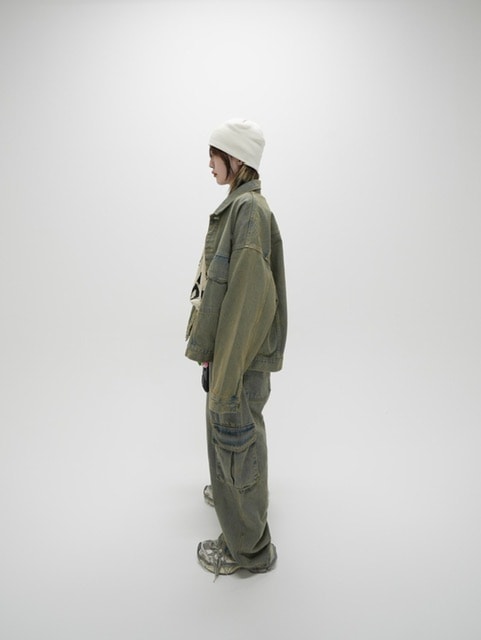 受注制【Never mind the XU】set up washed denim jacket (2color)